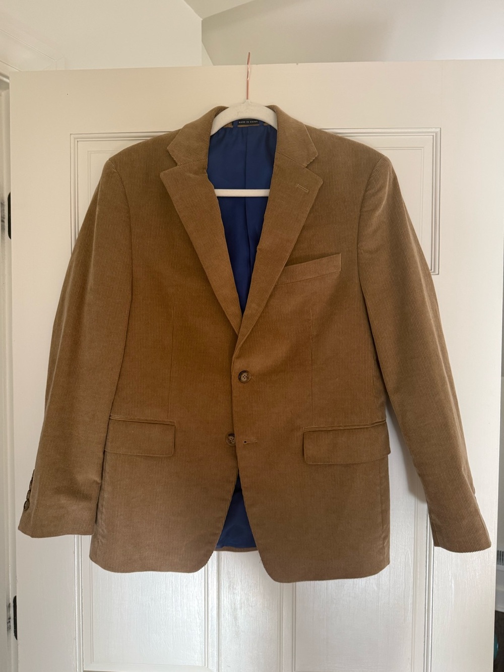 Men’s Regular Fit Corduroy Notch-Lapel Blazer in Camel, 36s
